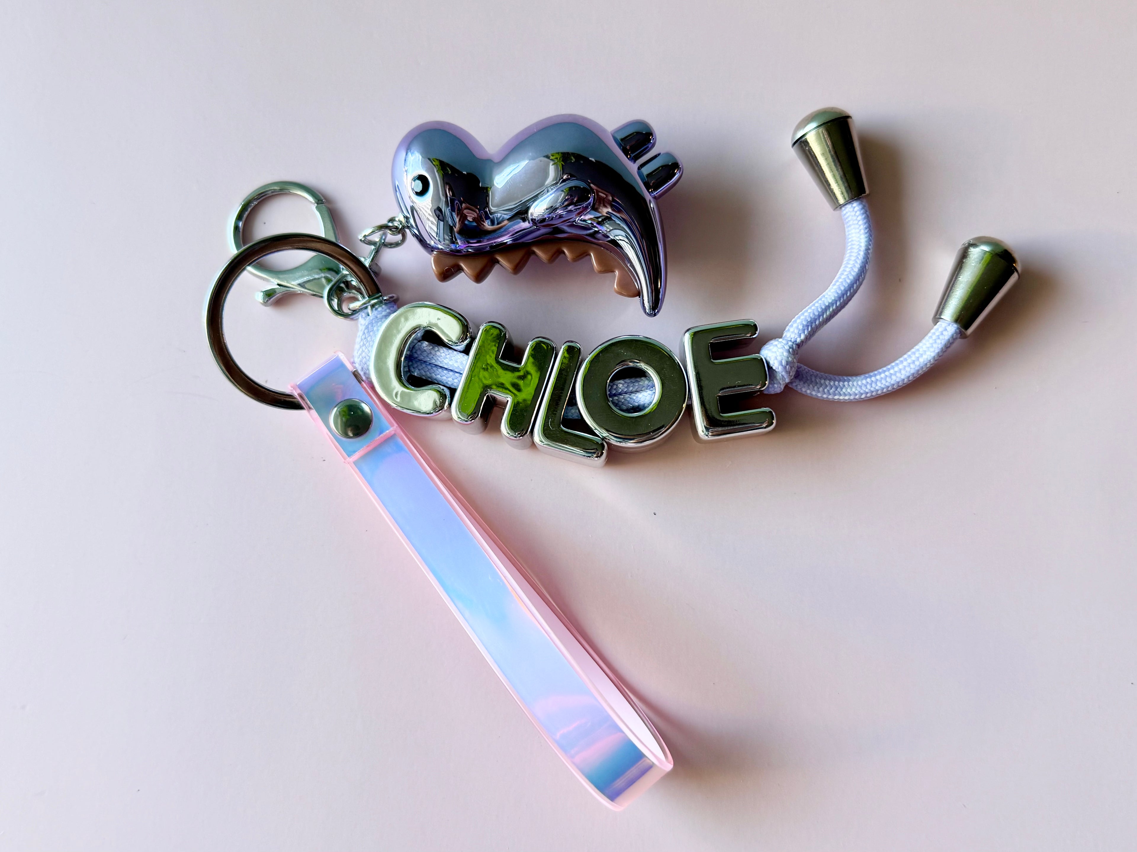 Dino Silver Name Keyring