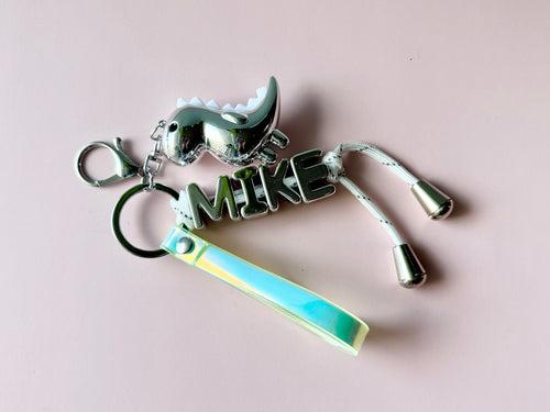 Dino Silver Name Keyring