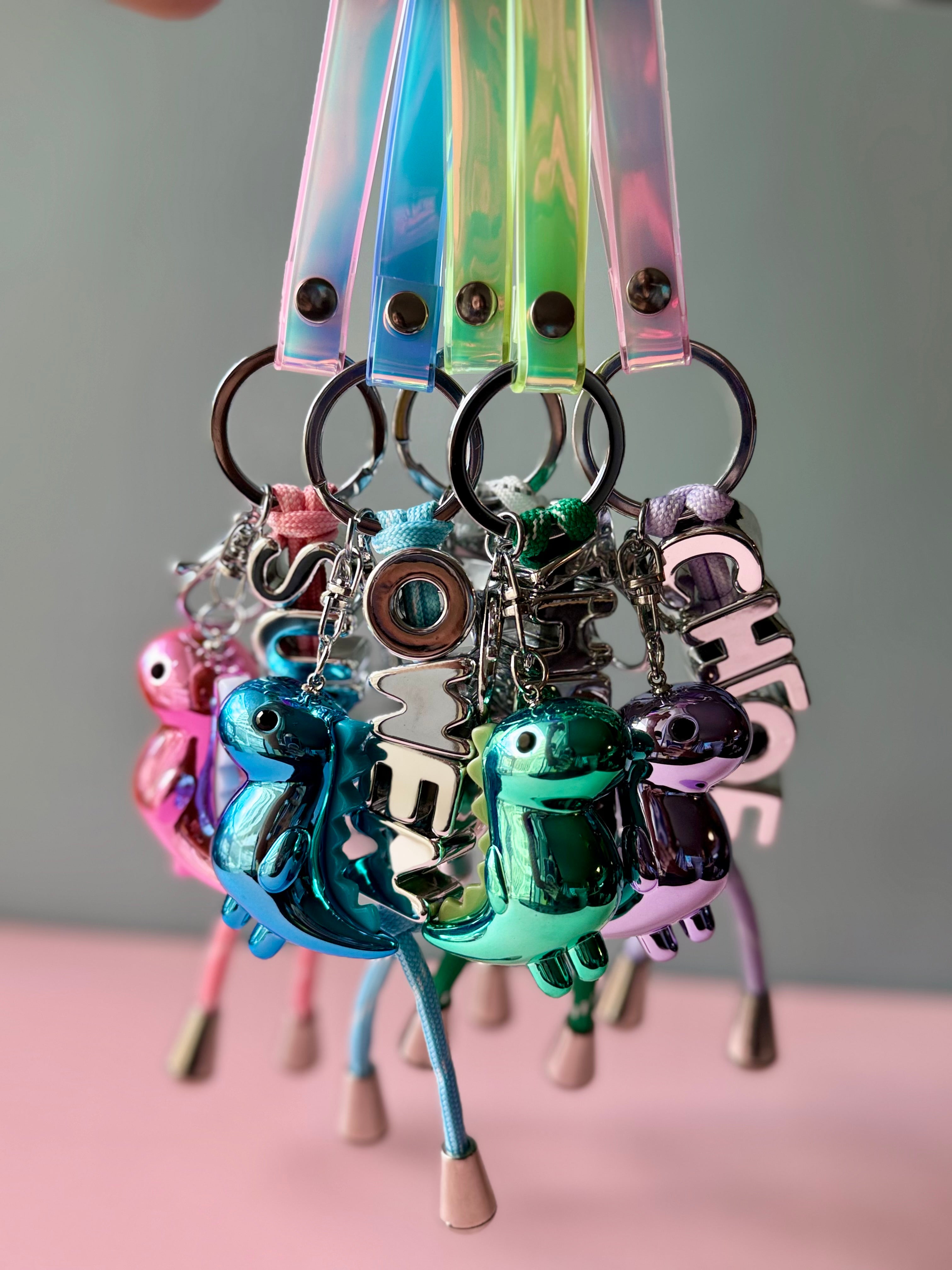 Dino Silver Name Keyring