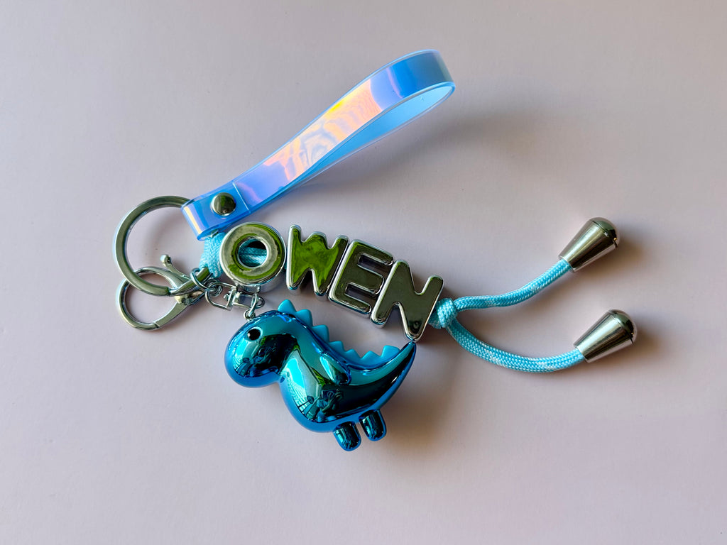 Dino Silver Name Keyring