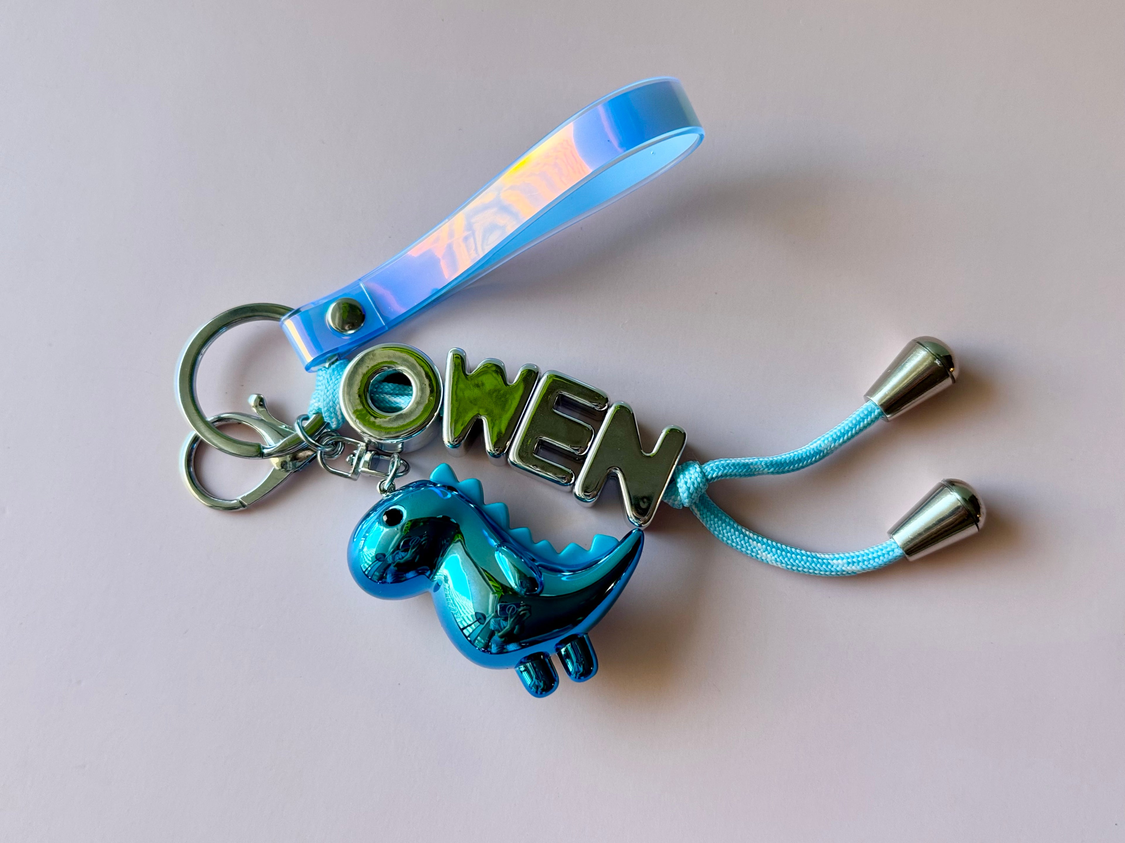Dino Silver Name Keyring
