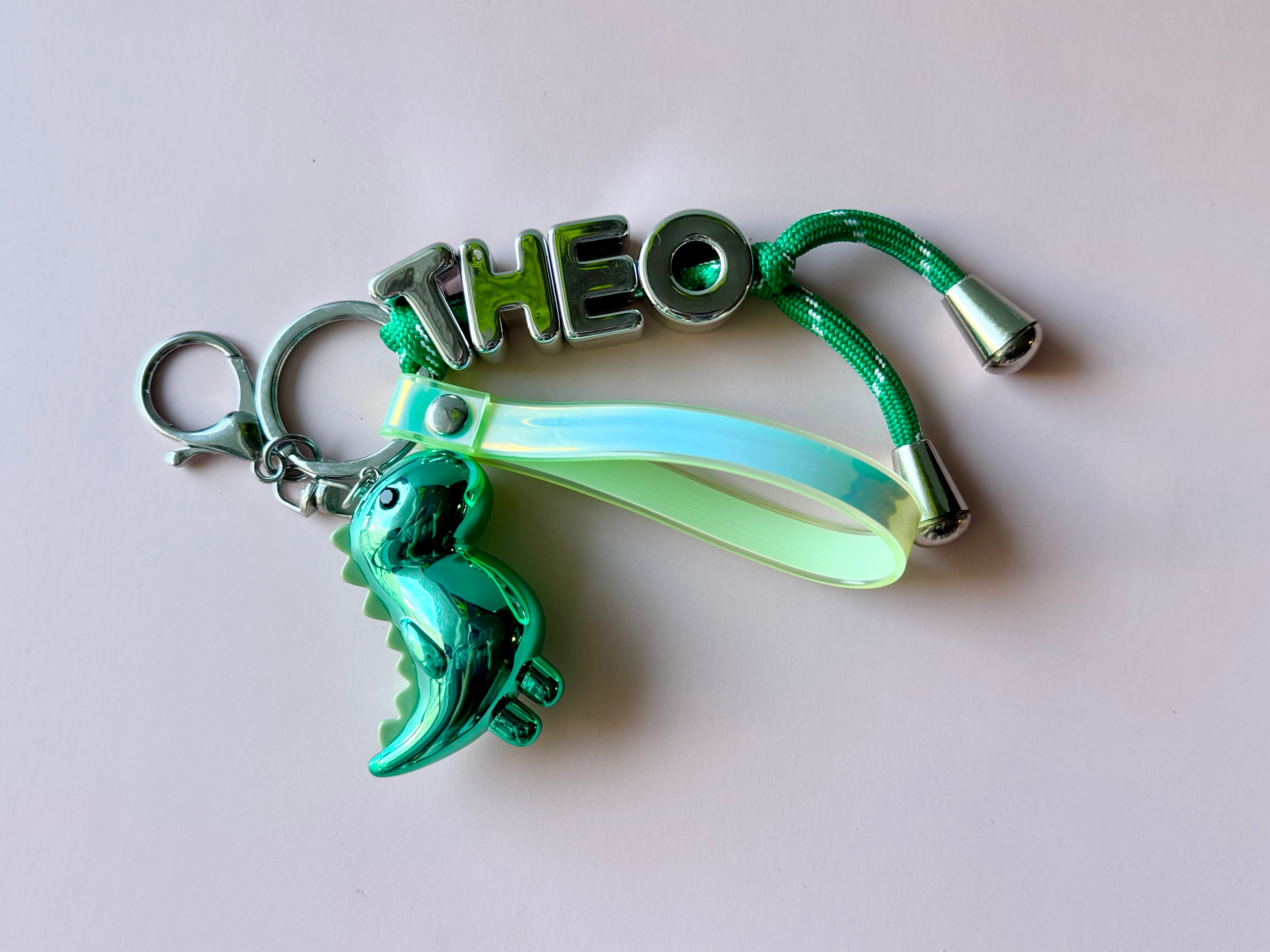 Dino Silver Name Keyring