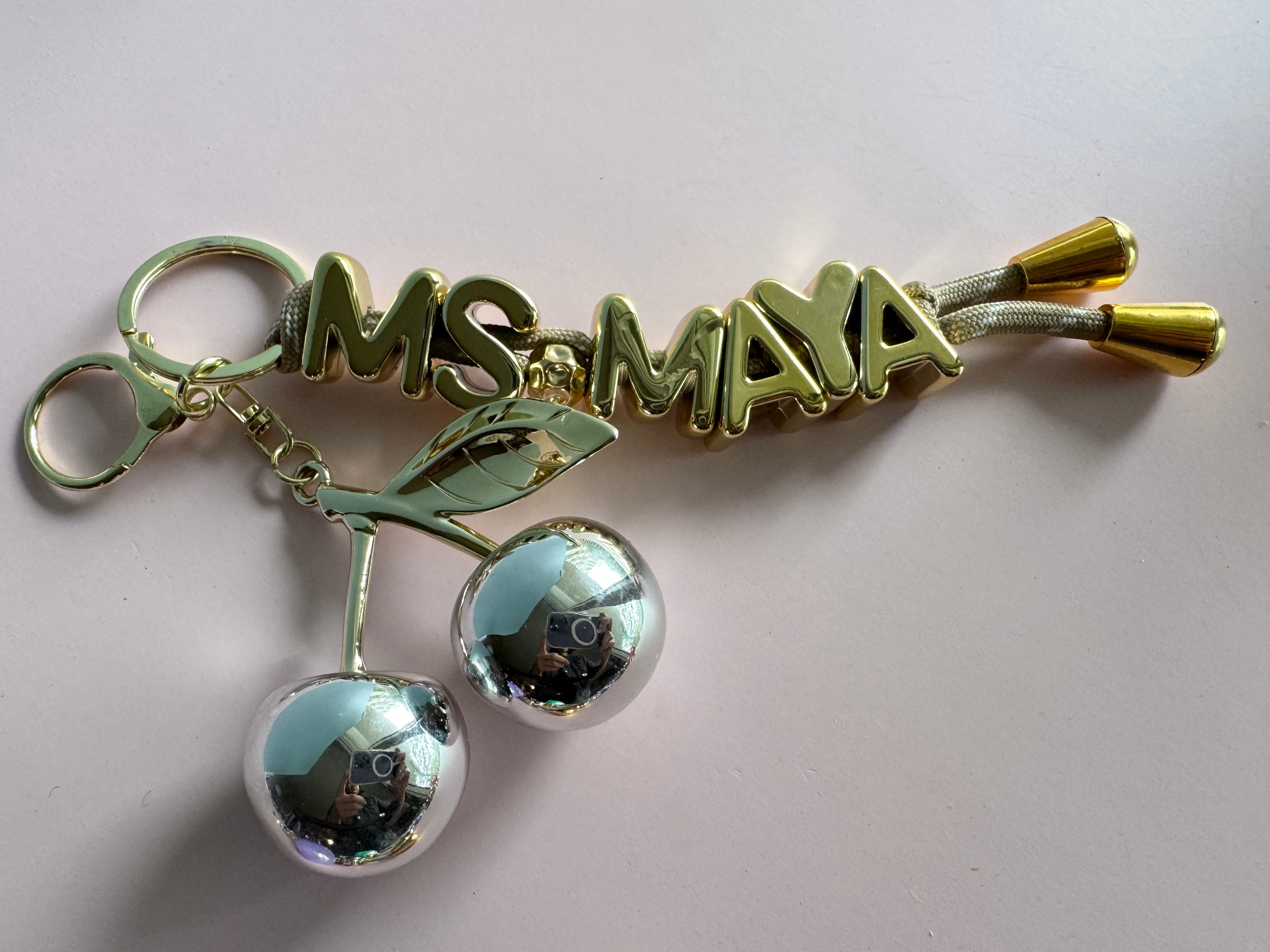 Gold Cherry Name Charm