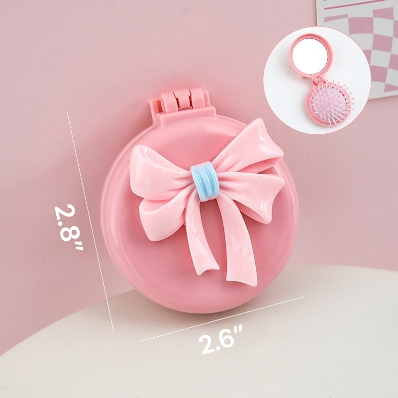 Princess Bow Compact Mirror Brush