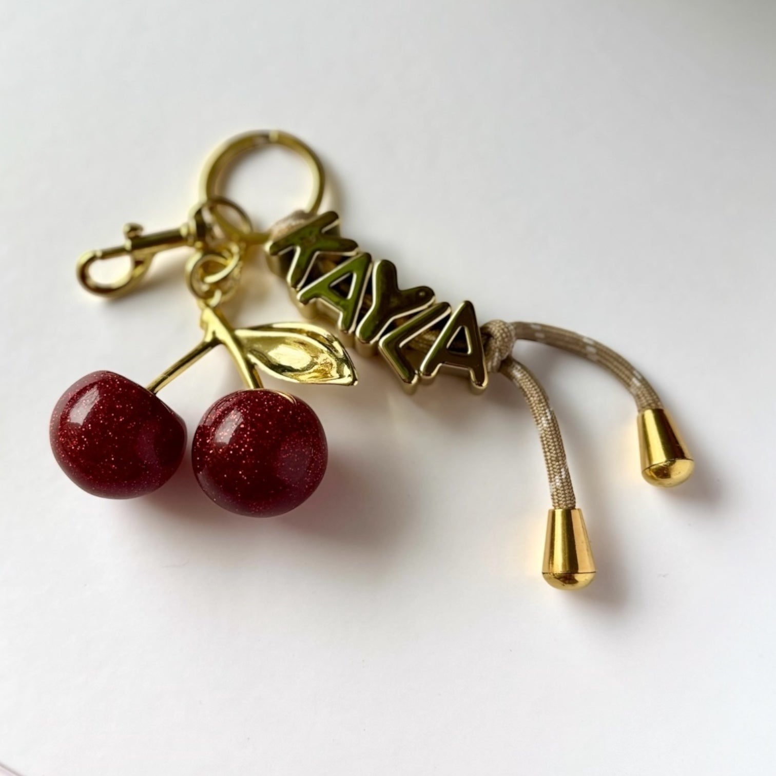 Gold Cherry Name Charm