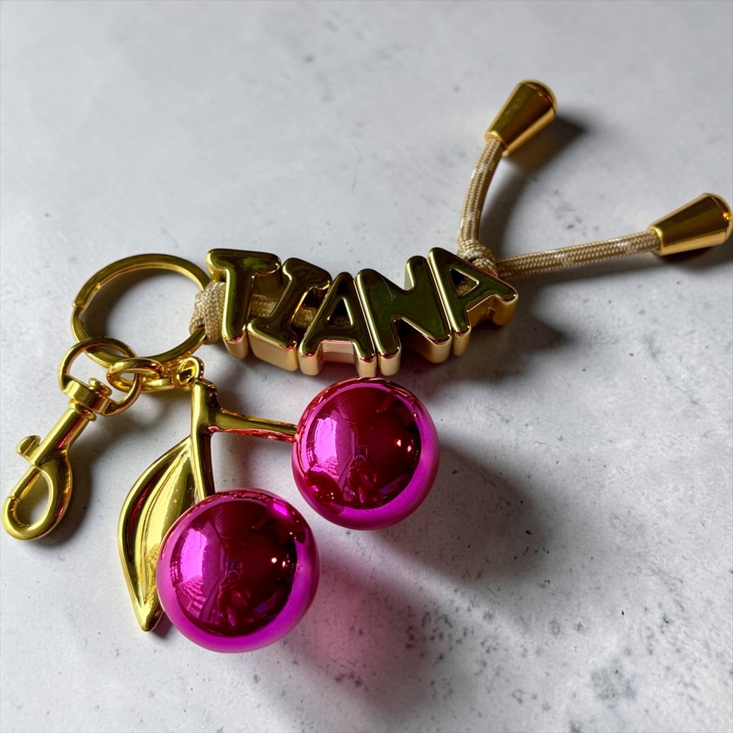 Gold Cherry Name Charm